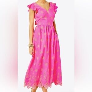 NWOT Lilly Pulitzer Sz 00 Lillyanne Eyelet Midi Dress Days Bloom